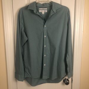 Old Navy Shirt Mens Size XL Slim Fit Green Gingham 97% Cotton No Wrinkle Stretch